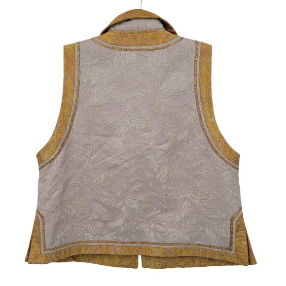 Vtg 80s Silk Embroidered Paisley Vest Sz M Gold Demask Medieval Renaissance - Picture 2 of 11